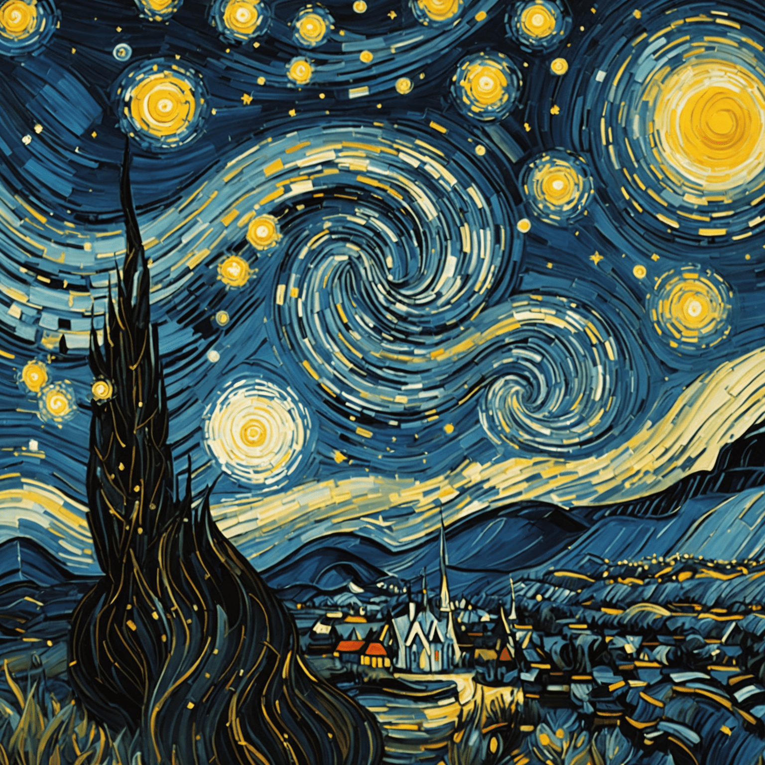 Tablero de Blinxit edición 'Noche Estrellada', inspirado en la famosa obra de Van Gogh. El tablero muestra un cielo nocturno lleno de remolinos y estrellas brillantes, con los pines y canales integrados armoniosamente en el diseño.