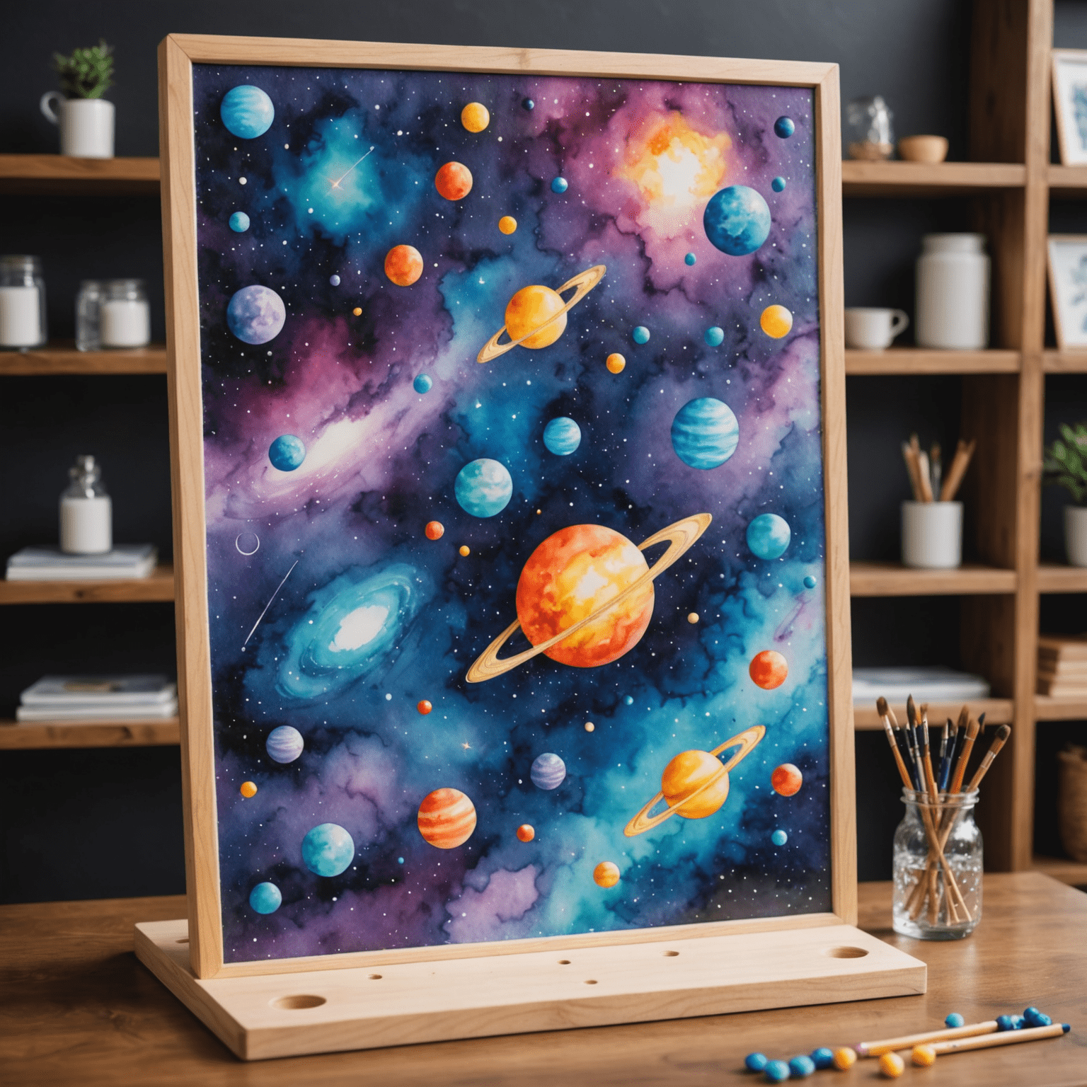 Tablero de Watercolor Plinko con temática de galaxia en acuarela