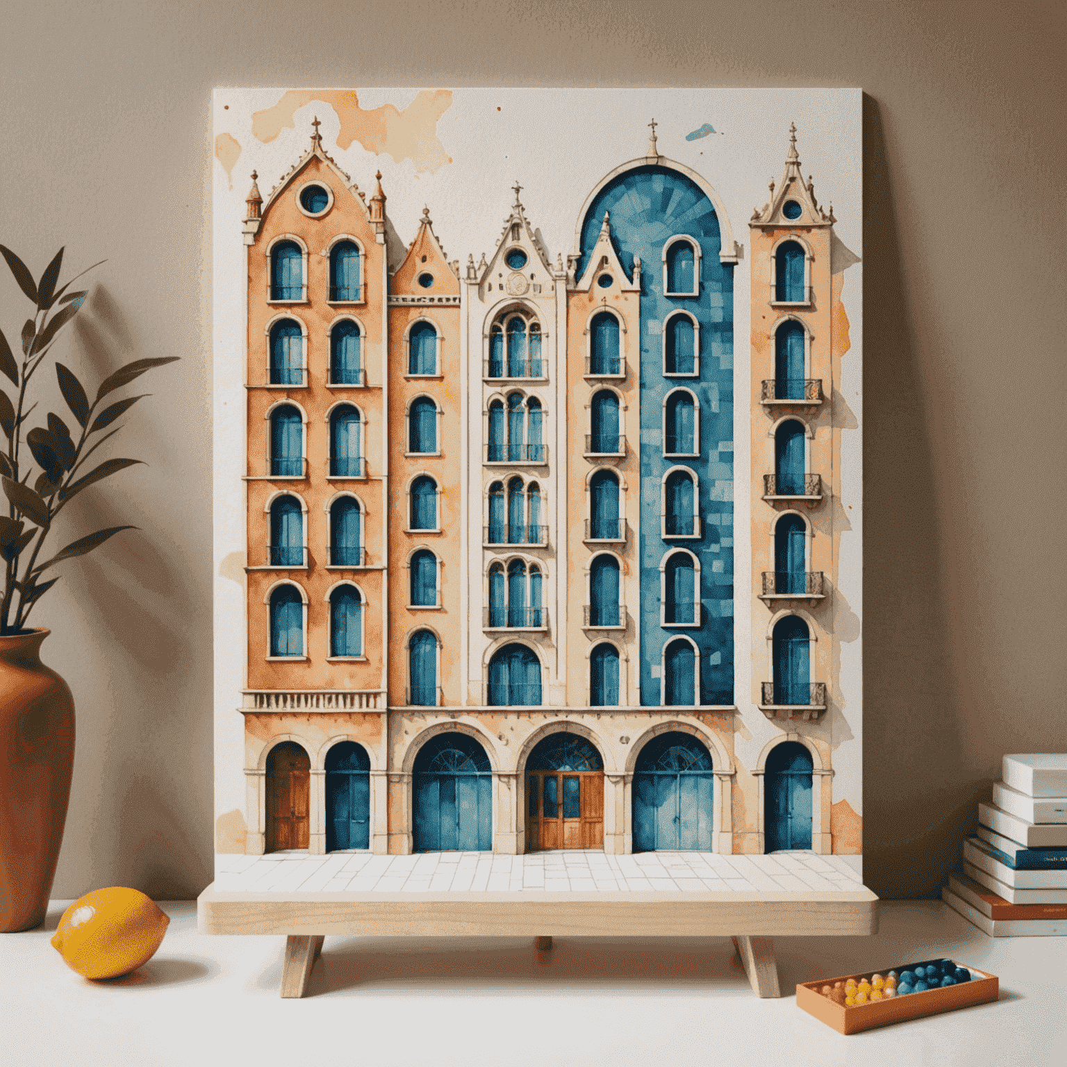 Tablero de Watercolor Plinko con diseño de arquitectura modernista de Barcelona